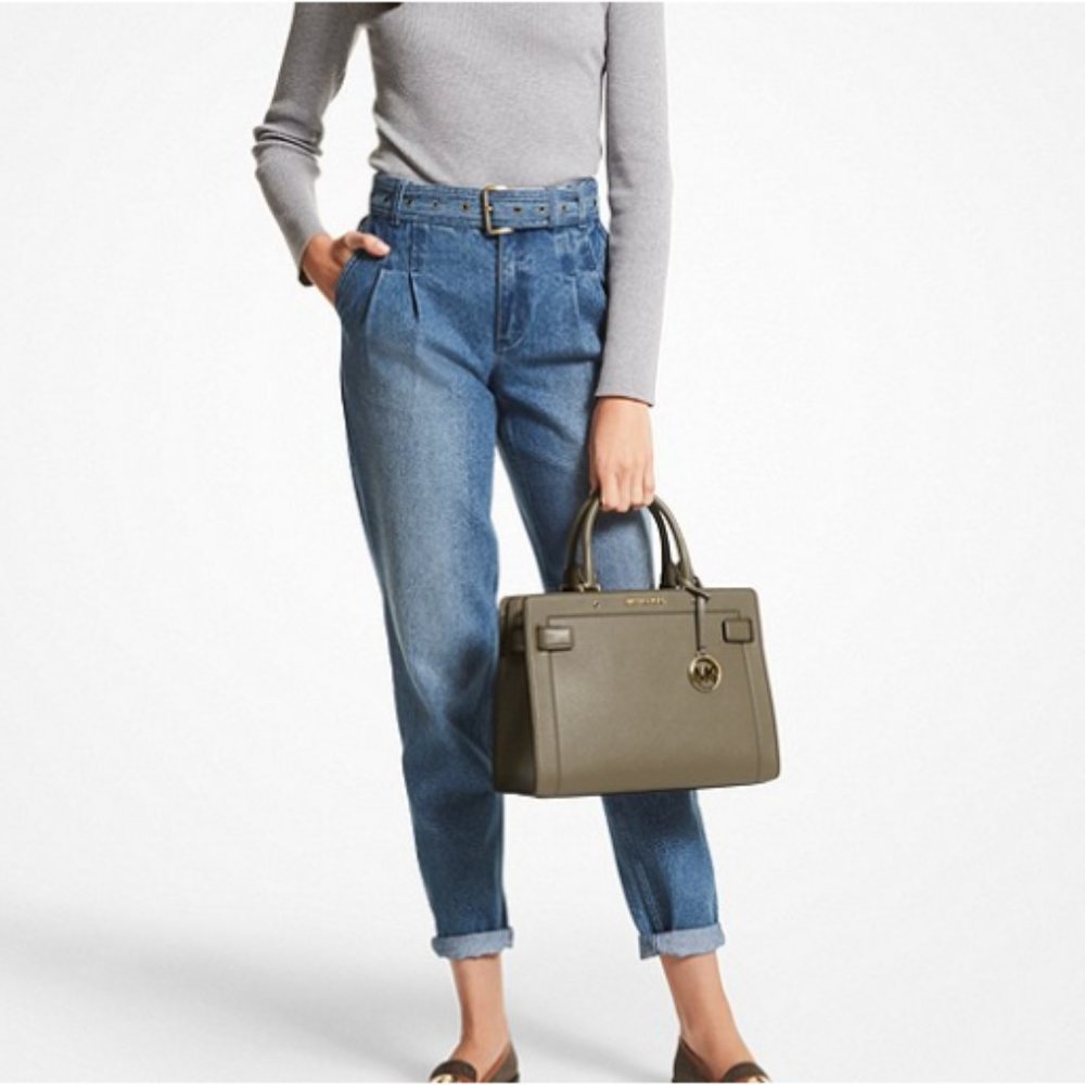 Michael Kors Rayne Medium Leather Satchel Army Green NWT - Picture 8 of 13